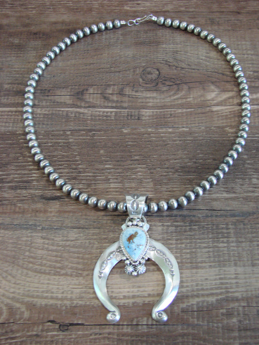 Native American Sterling Silver & Turquoise Naja Navajo Pearl Necklace - Yellowhair
