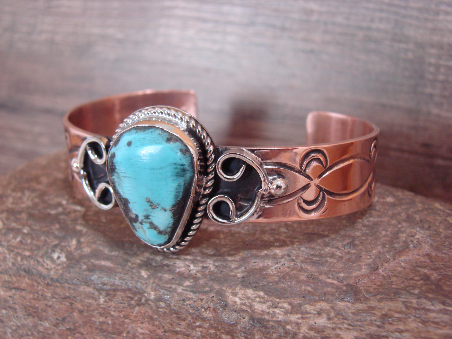 Native American Copper & Turquoise Bracelet by Cleveland