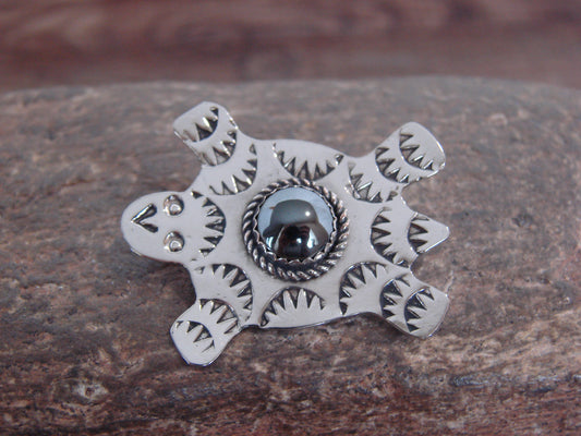 Native American Nickel Silver & Hematite Turtle Pin - Cleveland