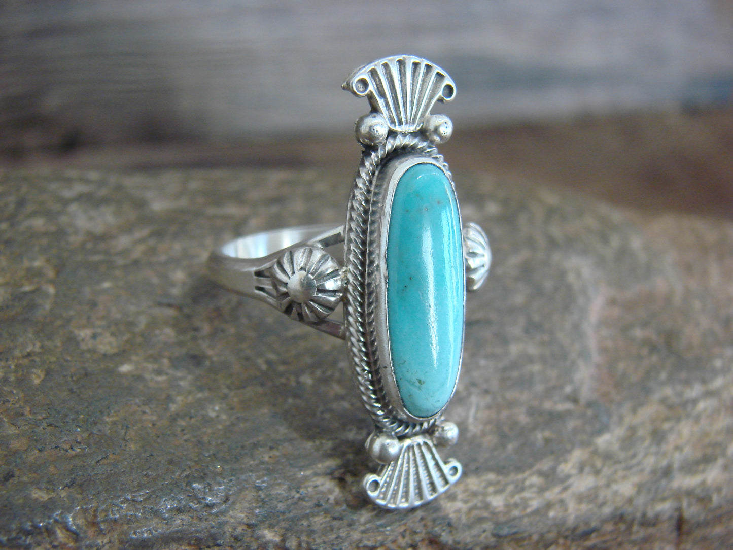 Native American Sterling Silver & Turquoise Ring by Benally - Size 10