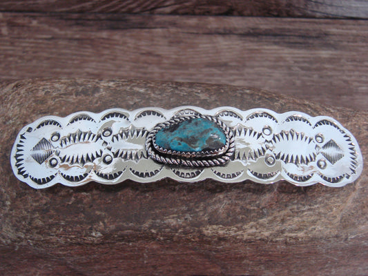 Native American Nickel Silver & Turquoise Hair Barrette by Cleveland