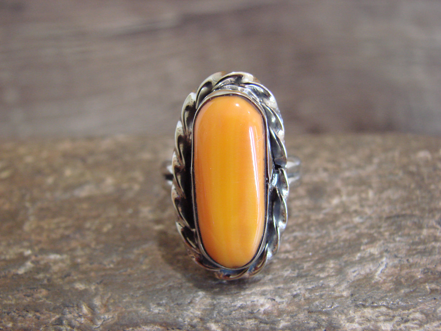 Native American Nickel Silver & Spiny Oyster Ring Size 7 - Cleveland