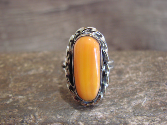 Native American Nickel Silver & Spiny Oyster Ring Size 7 - Cleveland