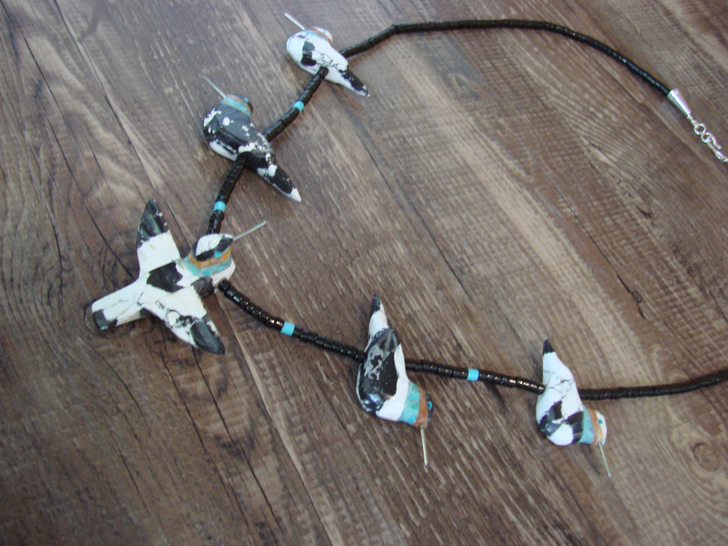 Hand Carved White Marble Turquoise Hummingbird Fetish Necklace Matt Mitchell