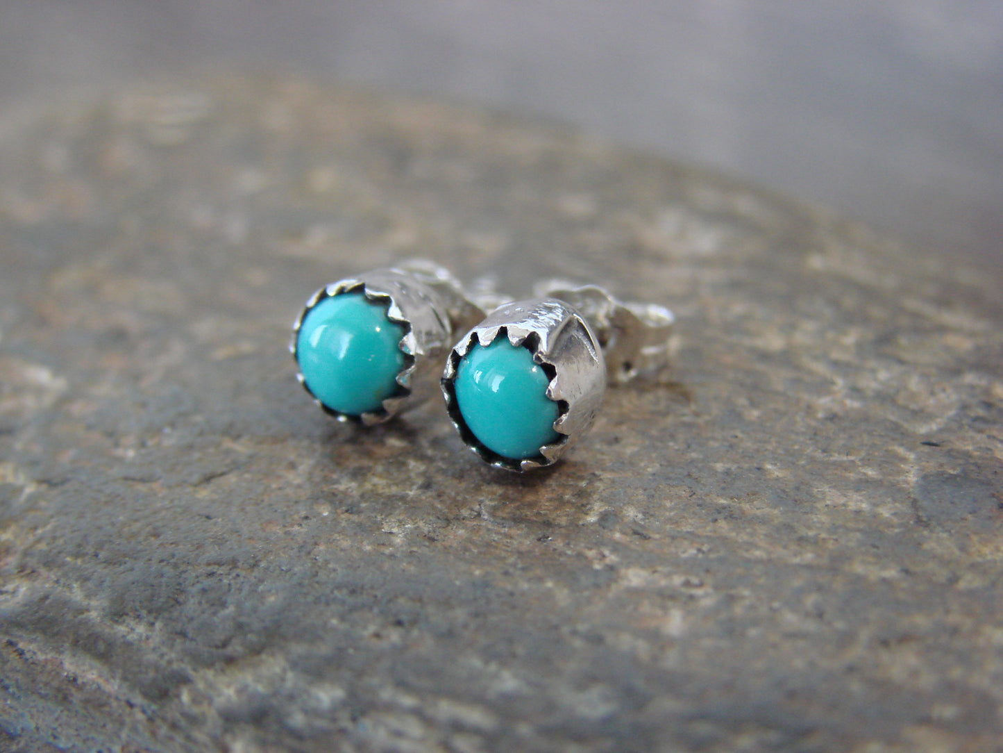Native American Sterling Silver & Turquoise Dot Stud Post Earrings by Martinez