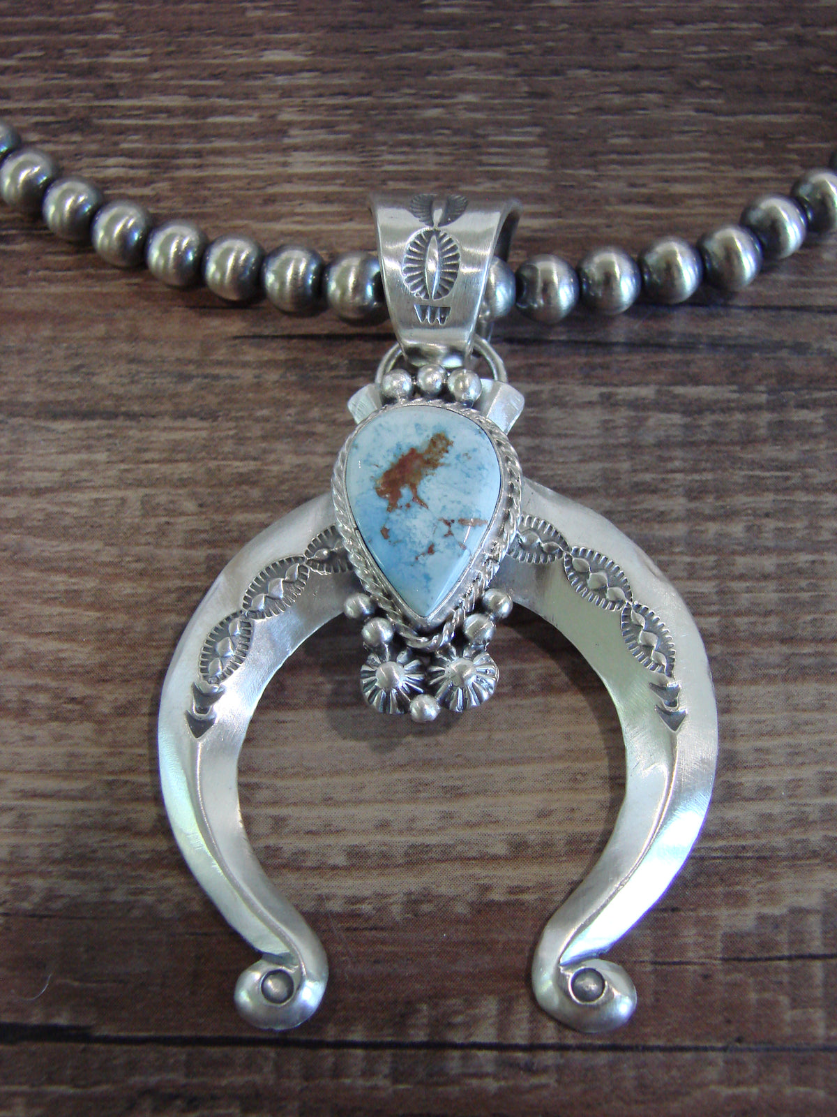 Native American Sterling Silver & Turquoise Naja Navajo Pearl Necklace - Yellowhair