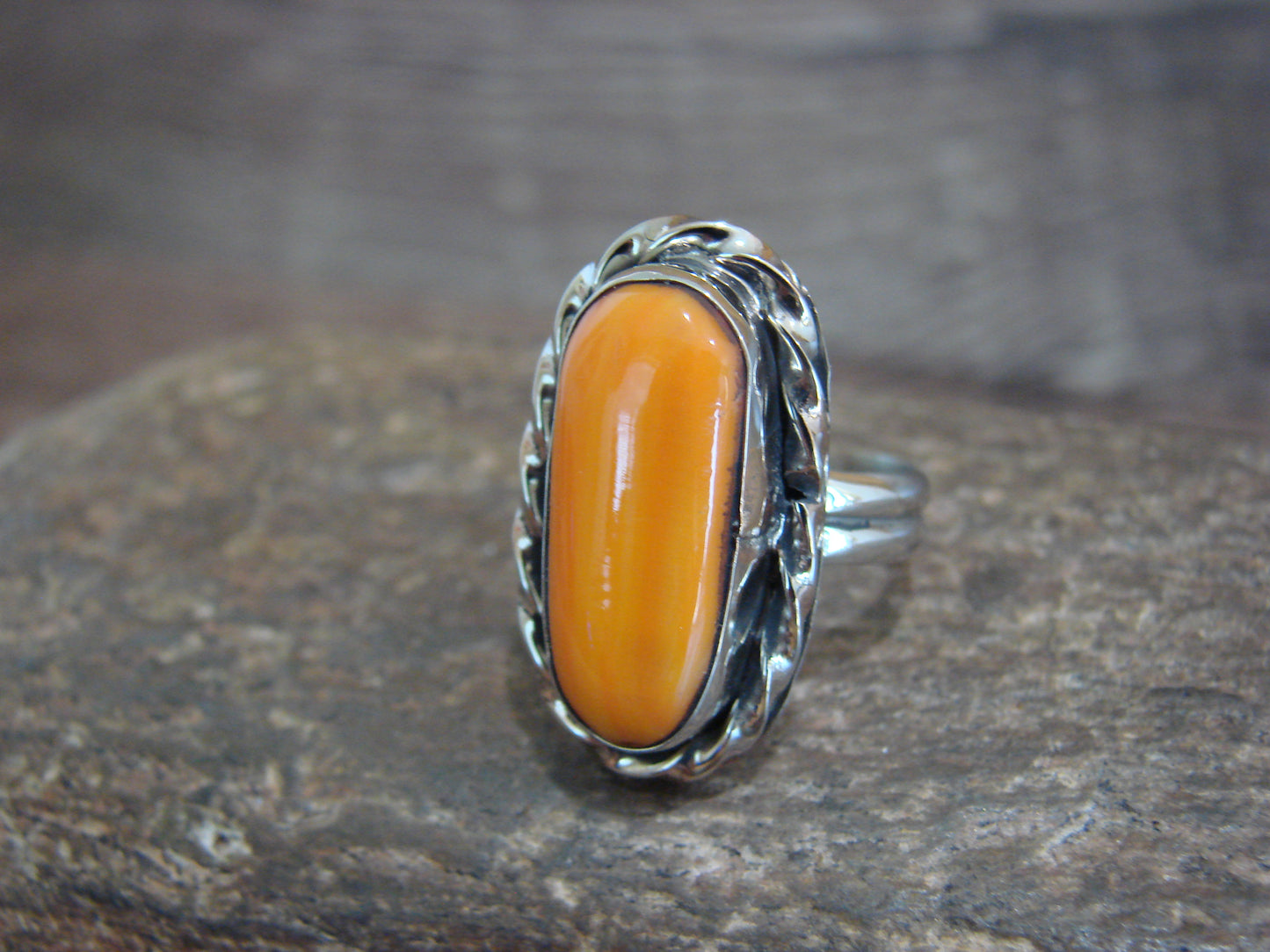 Native American Nickel Silver & Spiny Oyster Ring Size 7 - Cleveland