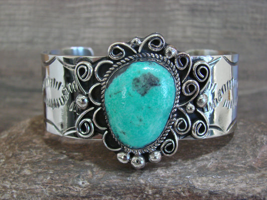 Native American Nickel Silver & Turquoise Bracelet by Cleveland