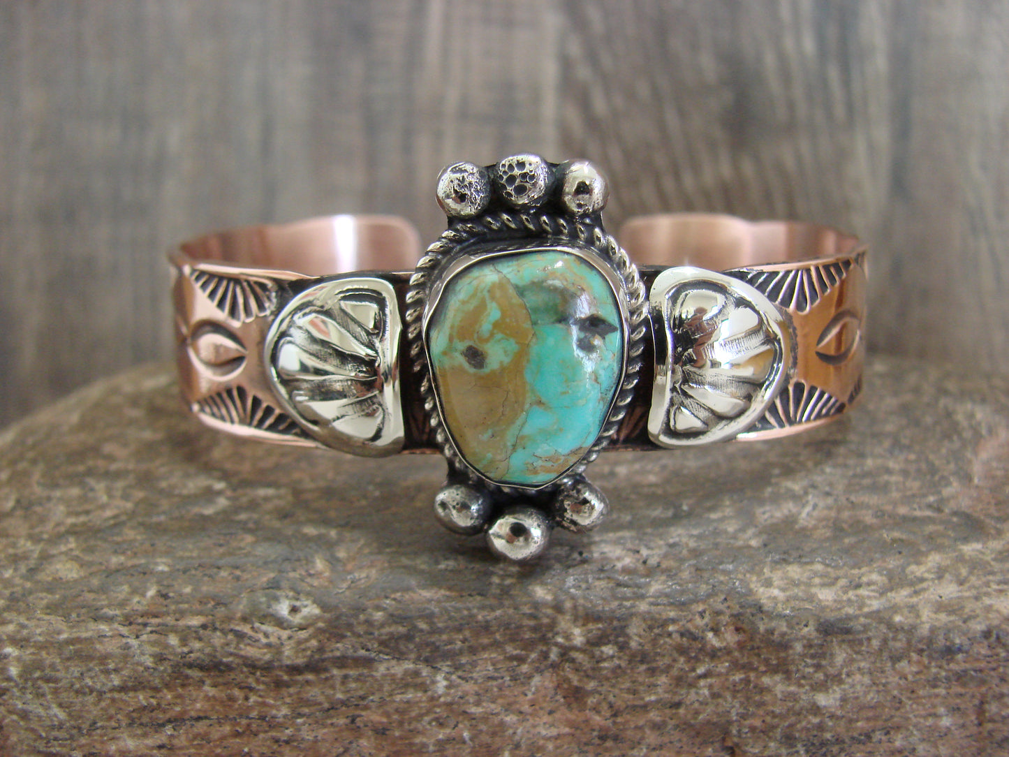 Native American Copper & Turquoise Bracelet by Cleveland
