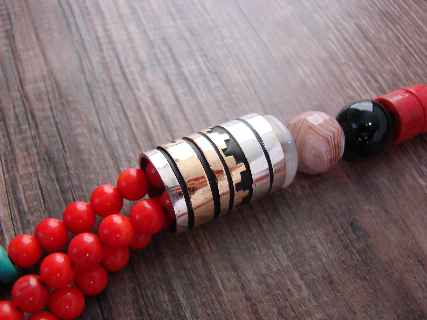 Native American Sterling Silver & Coral 30" Gemstone Necklace by Singer