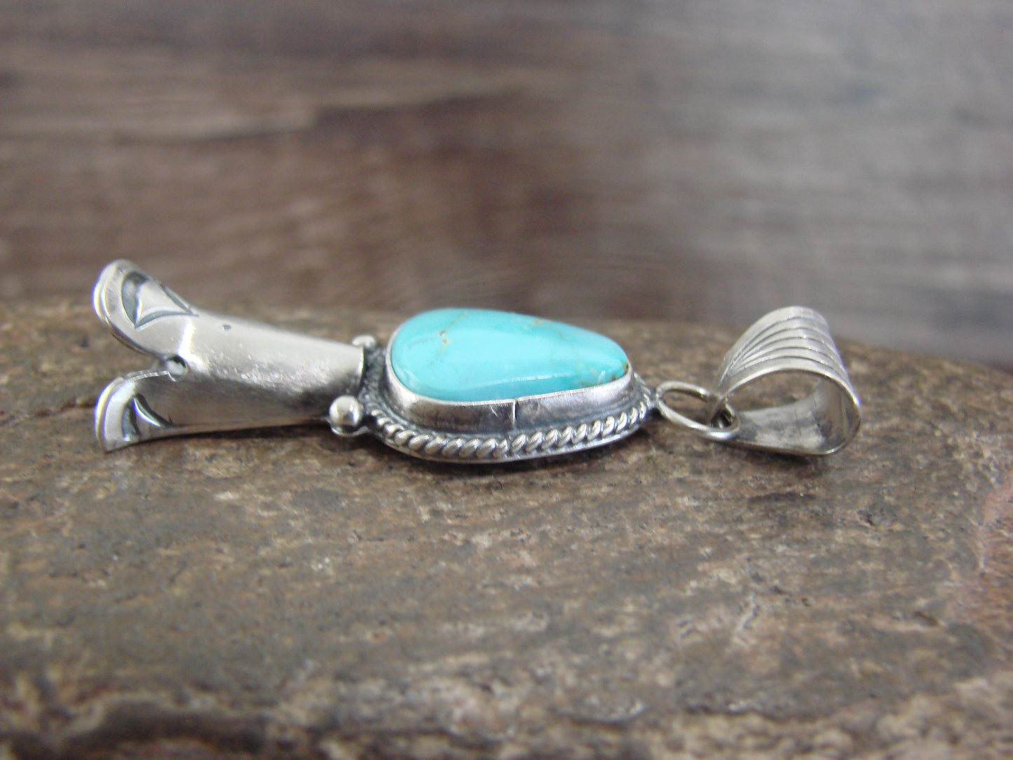 Native American Sterling Silver & Turquoise Squash Blossom Pendant by Betone