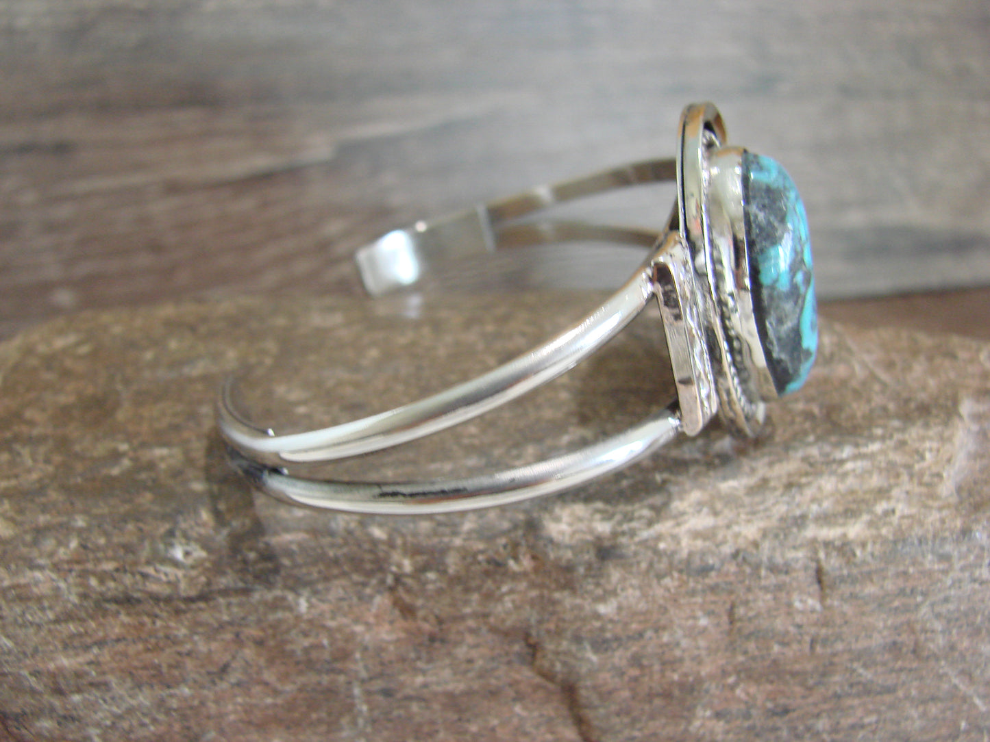 Native American Nickel Silver & Turquoise Bracelet by Cleveland