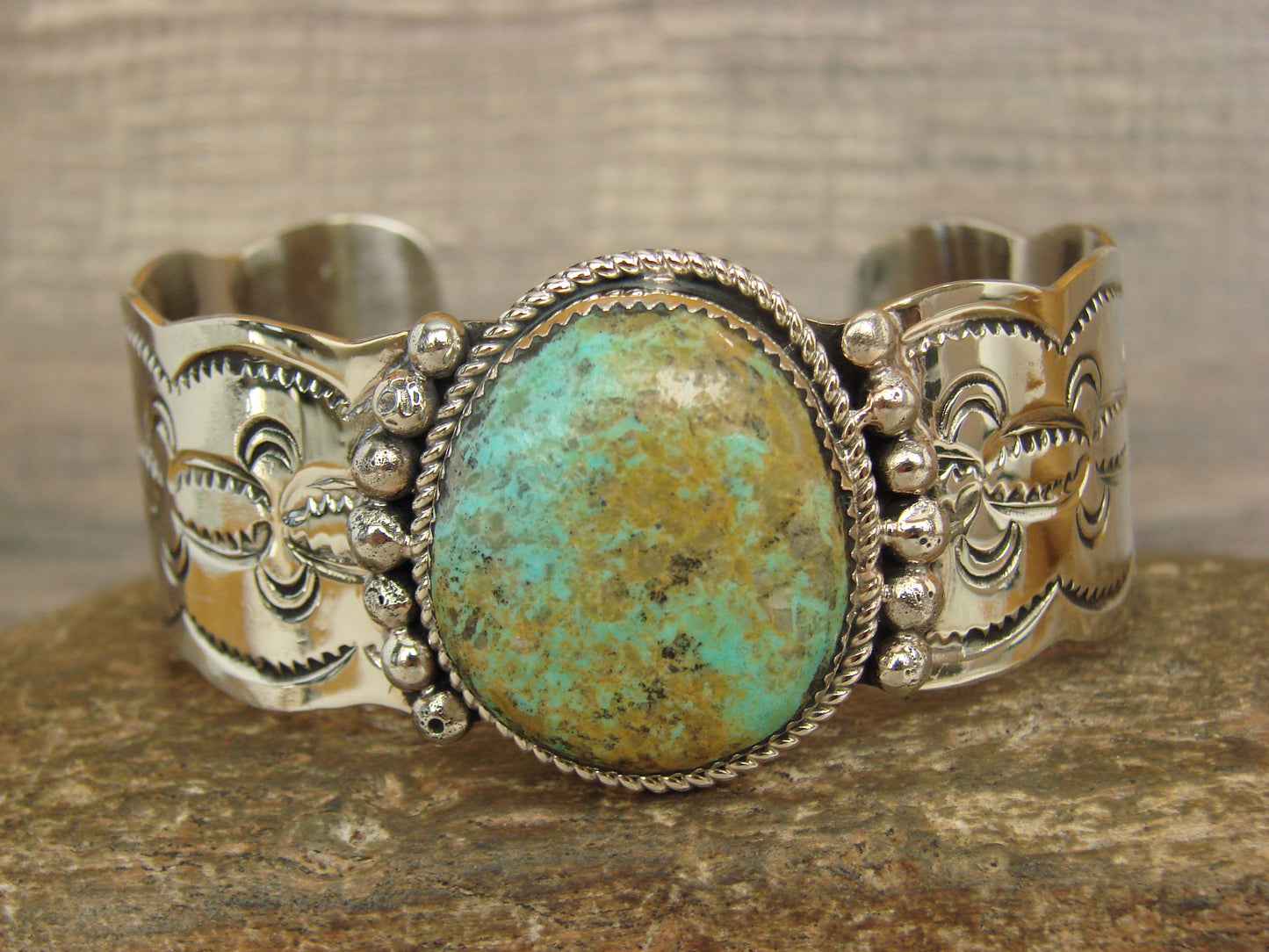 Native American Nickel Silver & Turquoise Bracelet by Cleveland