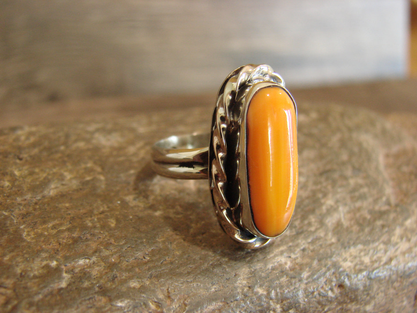 Native American Nickel Silver & Spiny Oyster Ring Size 7 - Cleveland