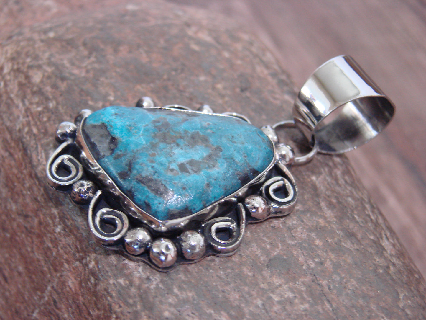 Native American Nickel Silver & Turquoise Pendant - Cleveland