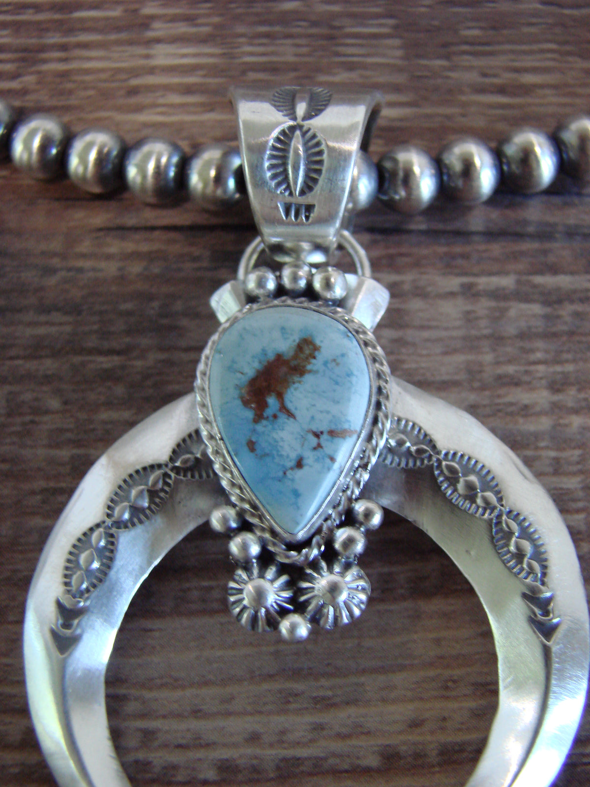 Native American Sterling Silver & Turquoise Naja Navajo Pearl Necklace - Yellowhair