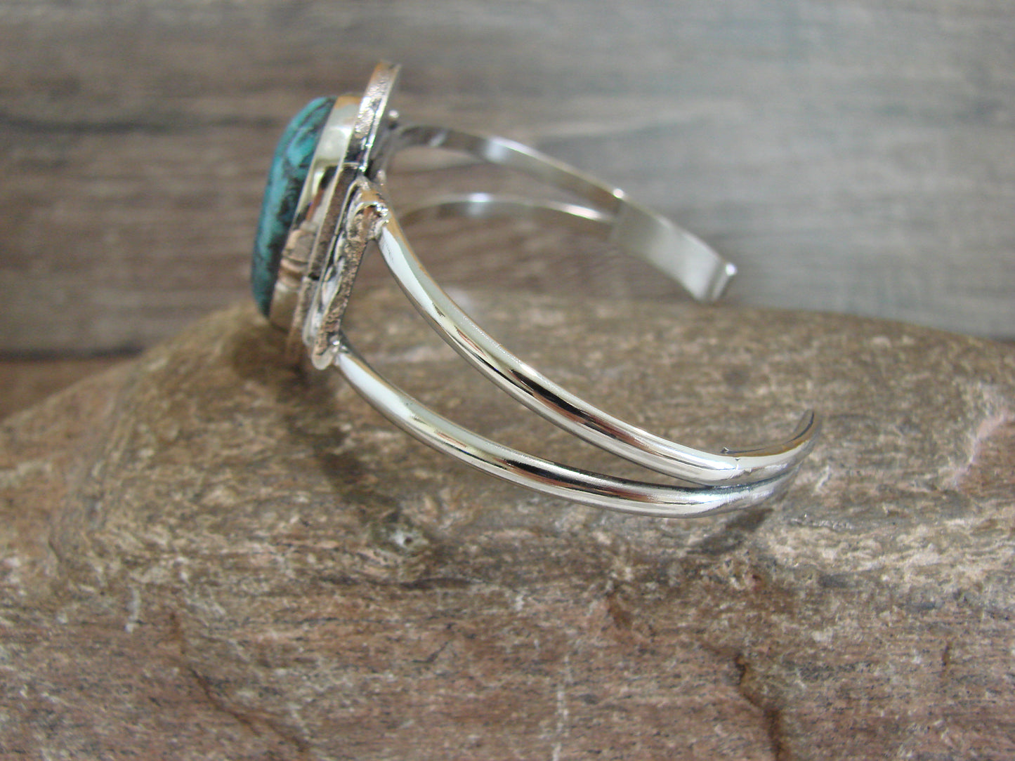 Native American Nickel Silver & Turquoise Bracelet by Cleveland