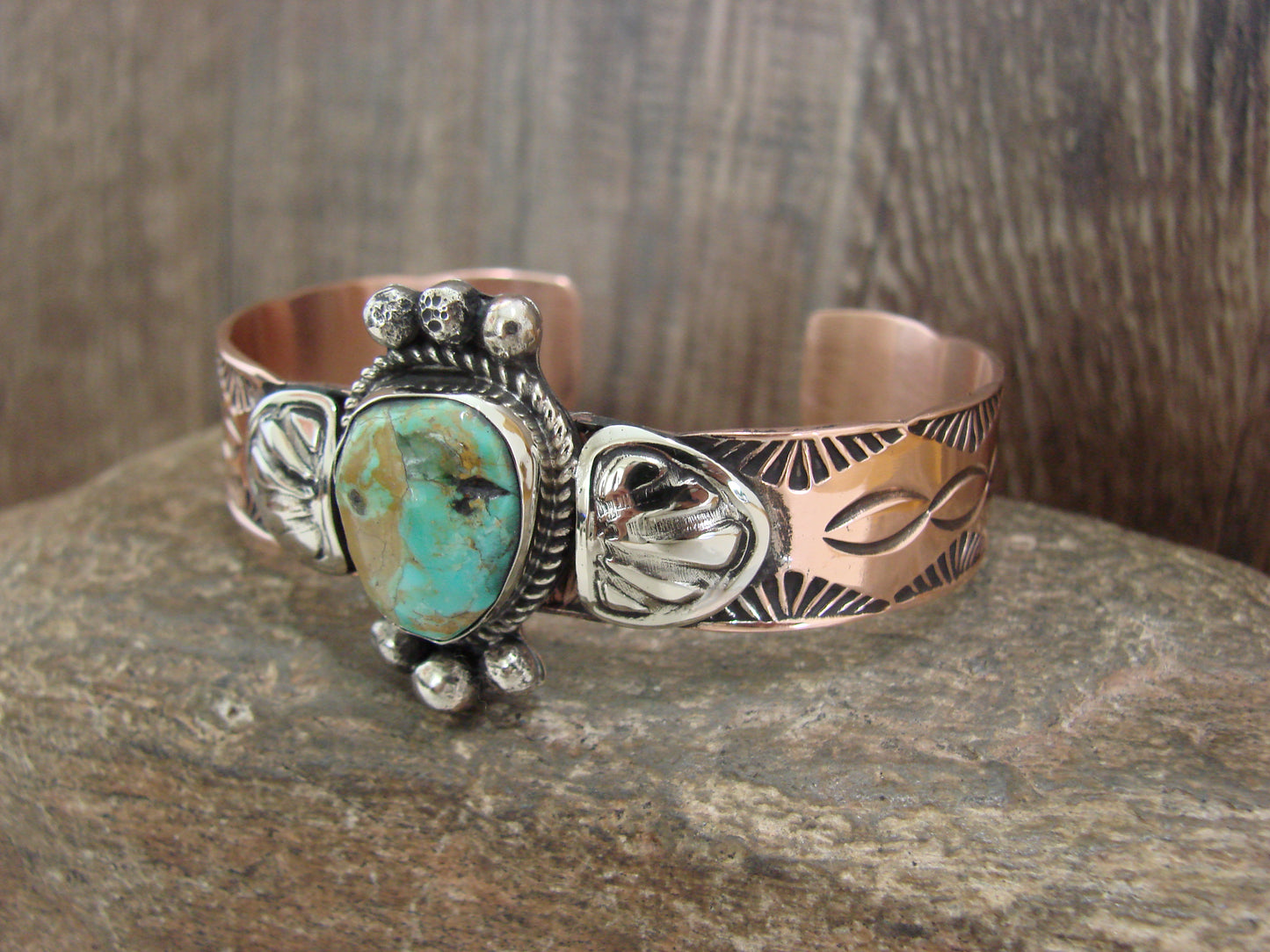 Native American Copper & Turquoise Bracelet by Cleveland