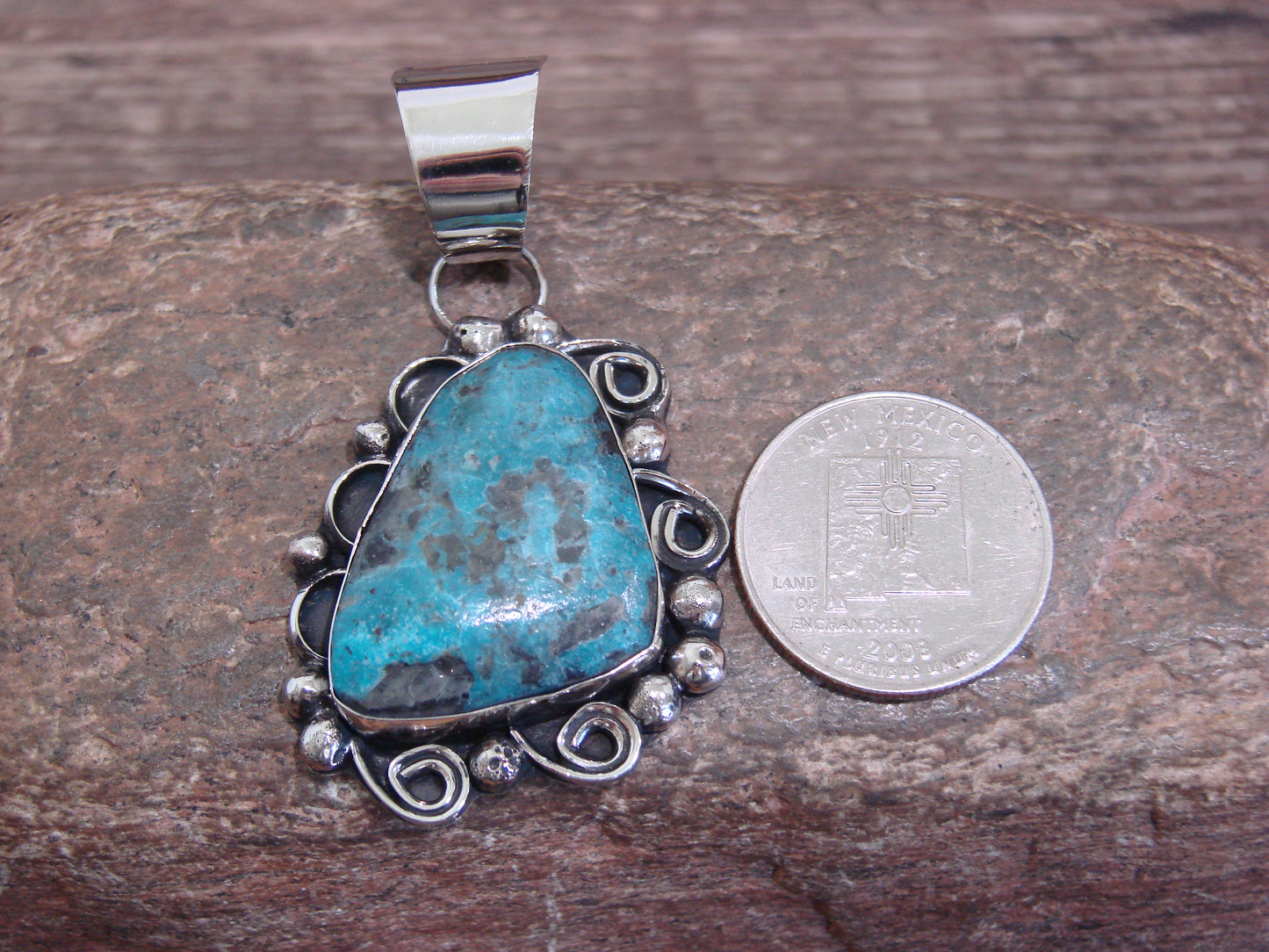 Native American Nickel Silver & Turquoise Pendant - Cleveland