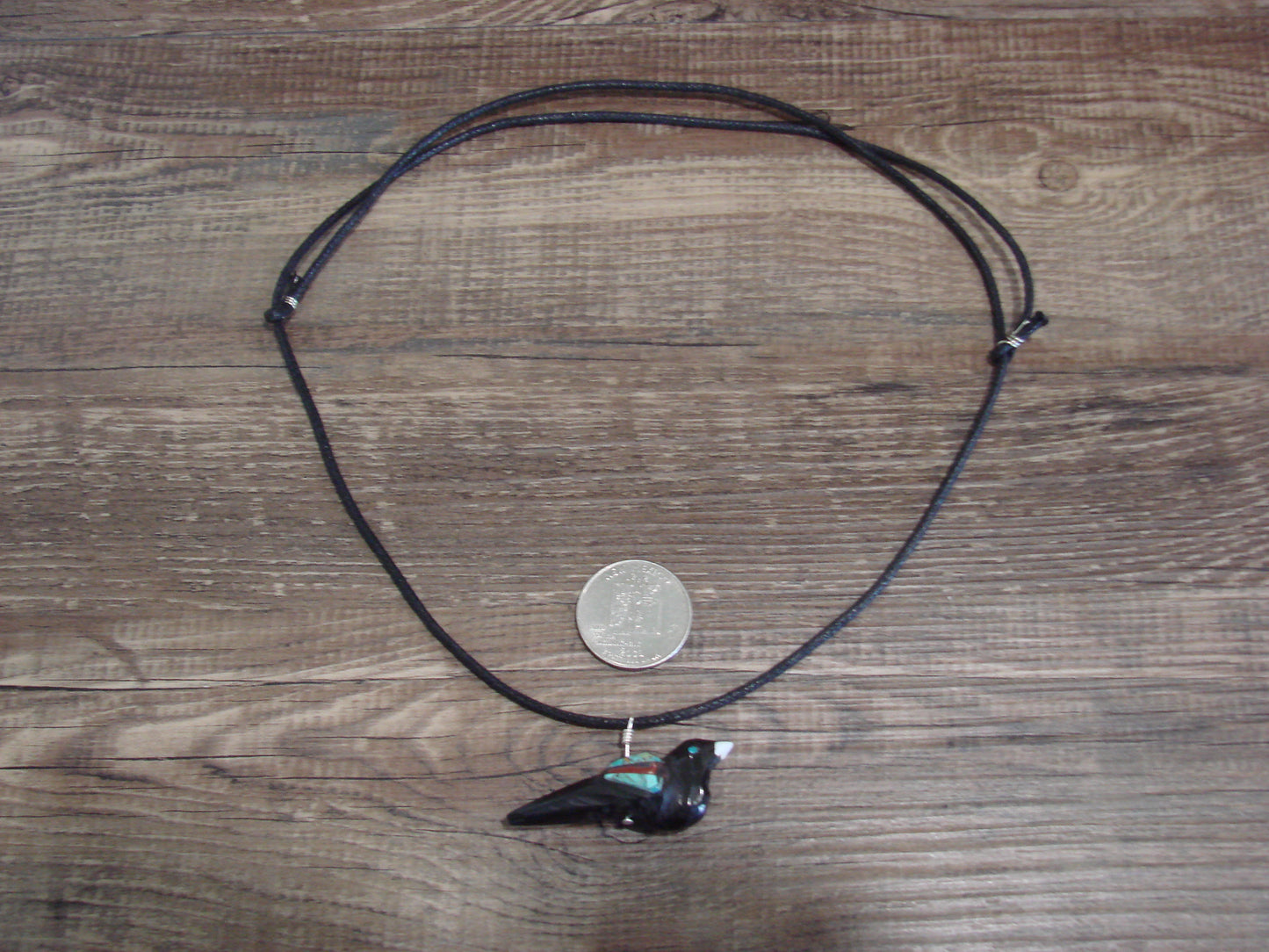 Hand Carved Adjustable Jet Magpie Fetish Necklace by Matt Mitchell