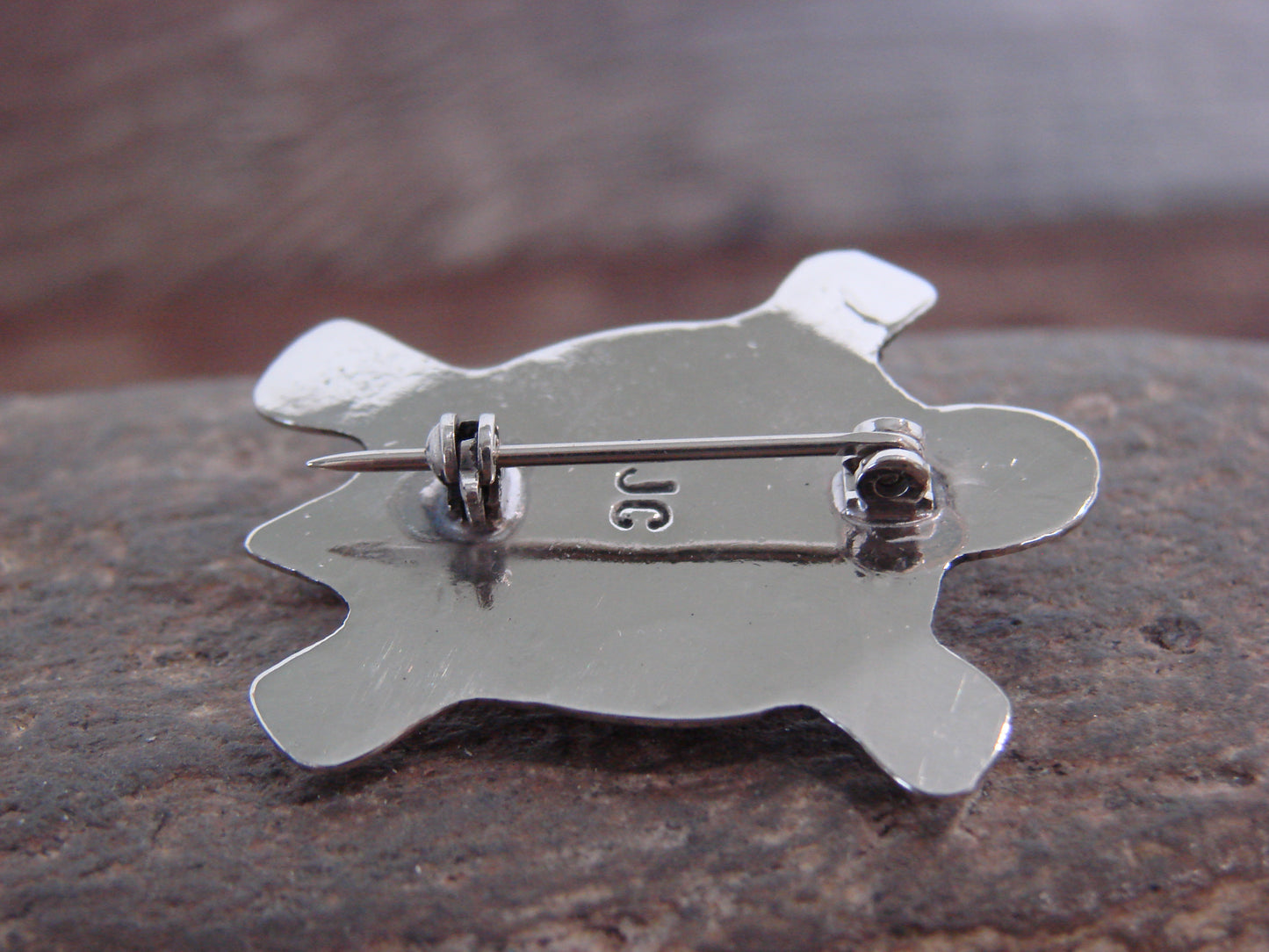 Native American Nickel Silver & Hematite Turtle Pin - Cleveland