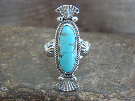 Native American Sterling Silver & Turquoise Ring by Benally - Size 10.5