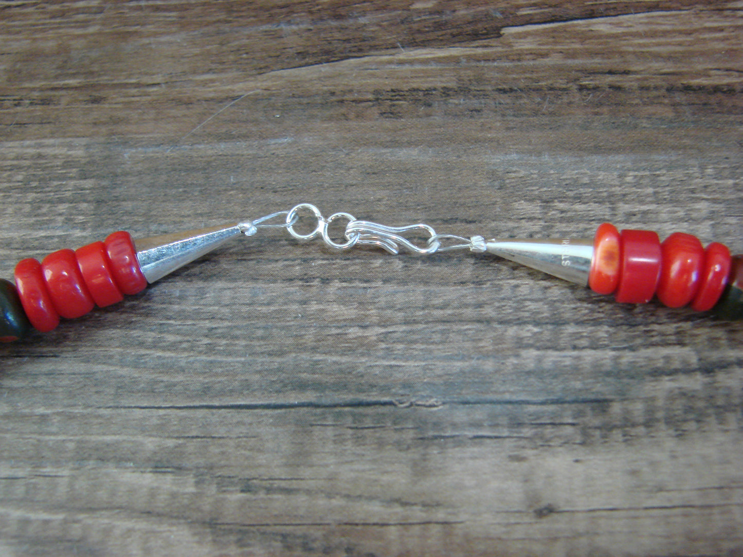 Native American Sterling Silver & Coral 30" Gemstone Necklace by Singer