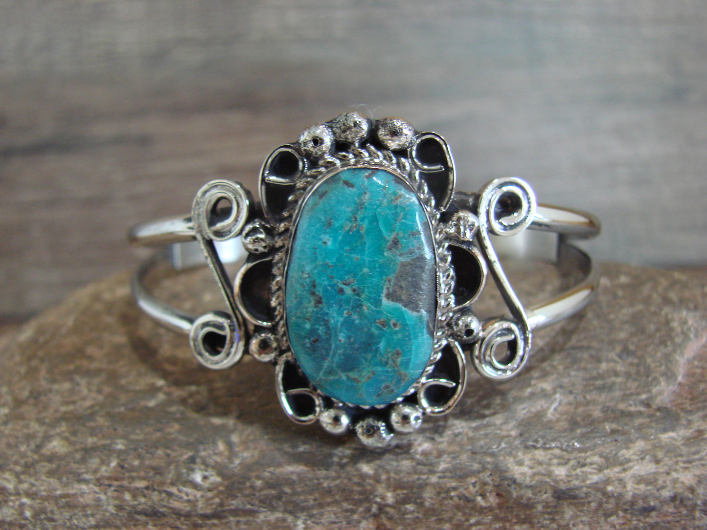 Native American Nickel Silver & Turquoise Bracelet by Cleveland