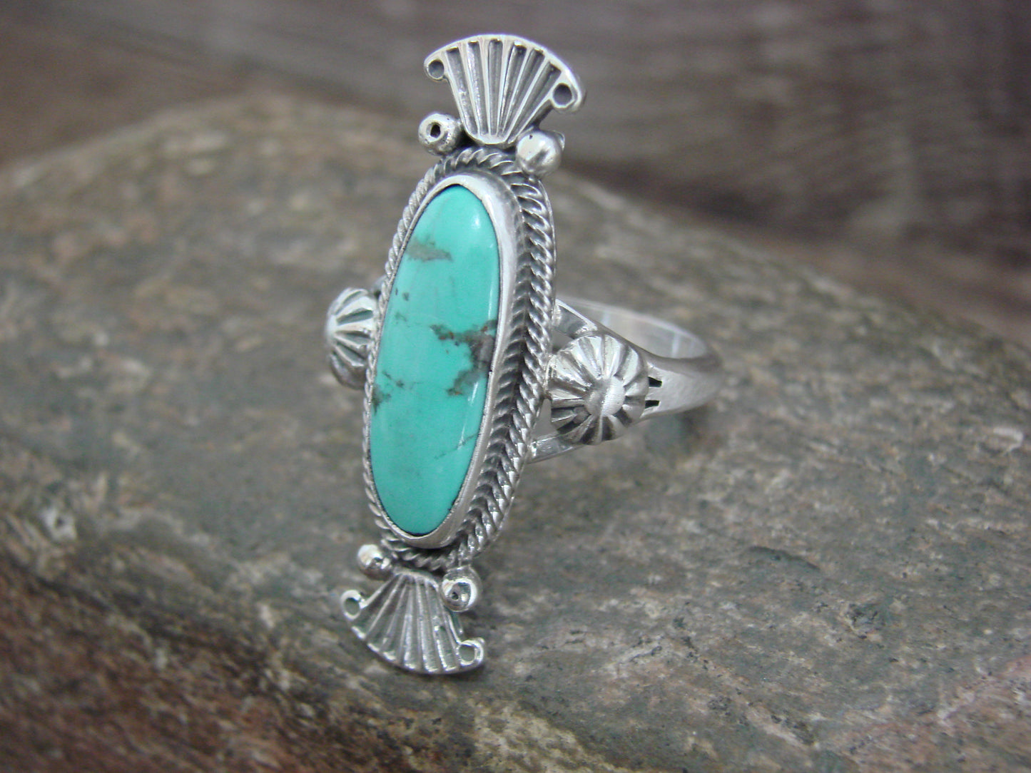 Native American Sterling Silver & Turquoise Ring by Benally - Size 10.5