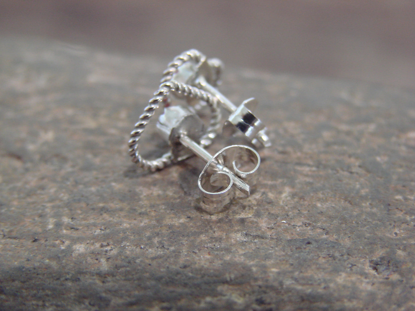 Native American Sterling Silver Pink Opal Heart Post Earrings - Pablito