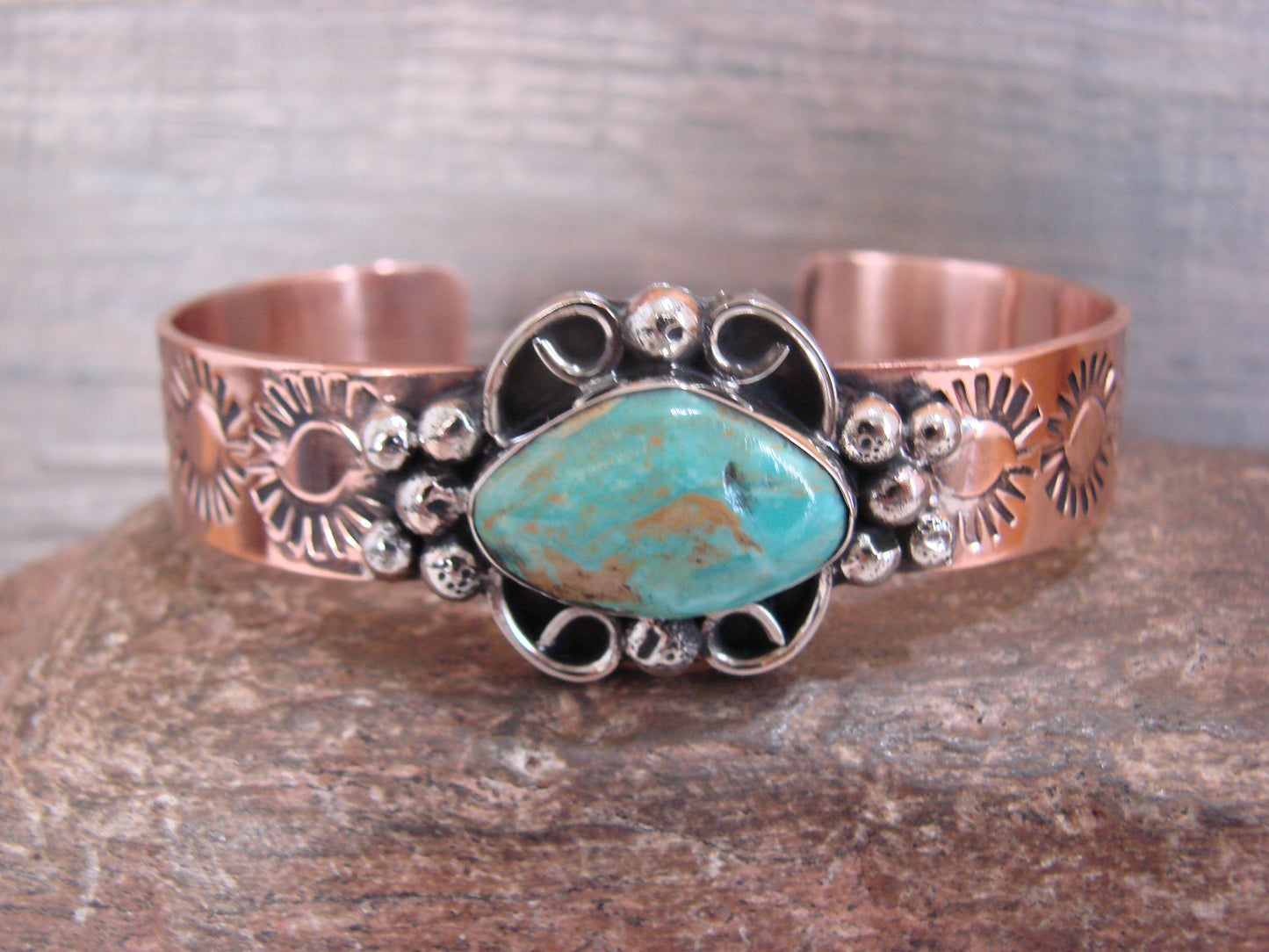 Native American Copper & Turquoise Bracelet by Cleveland