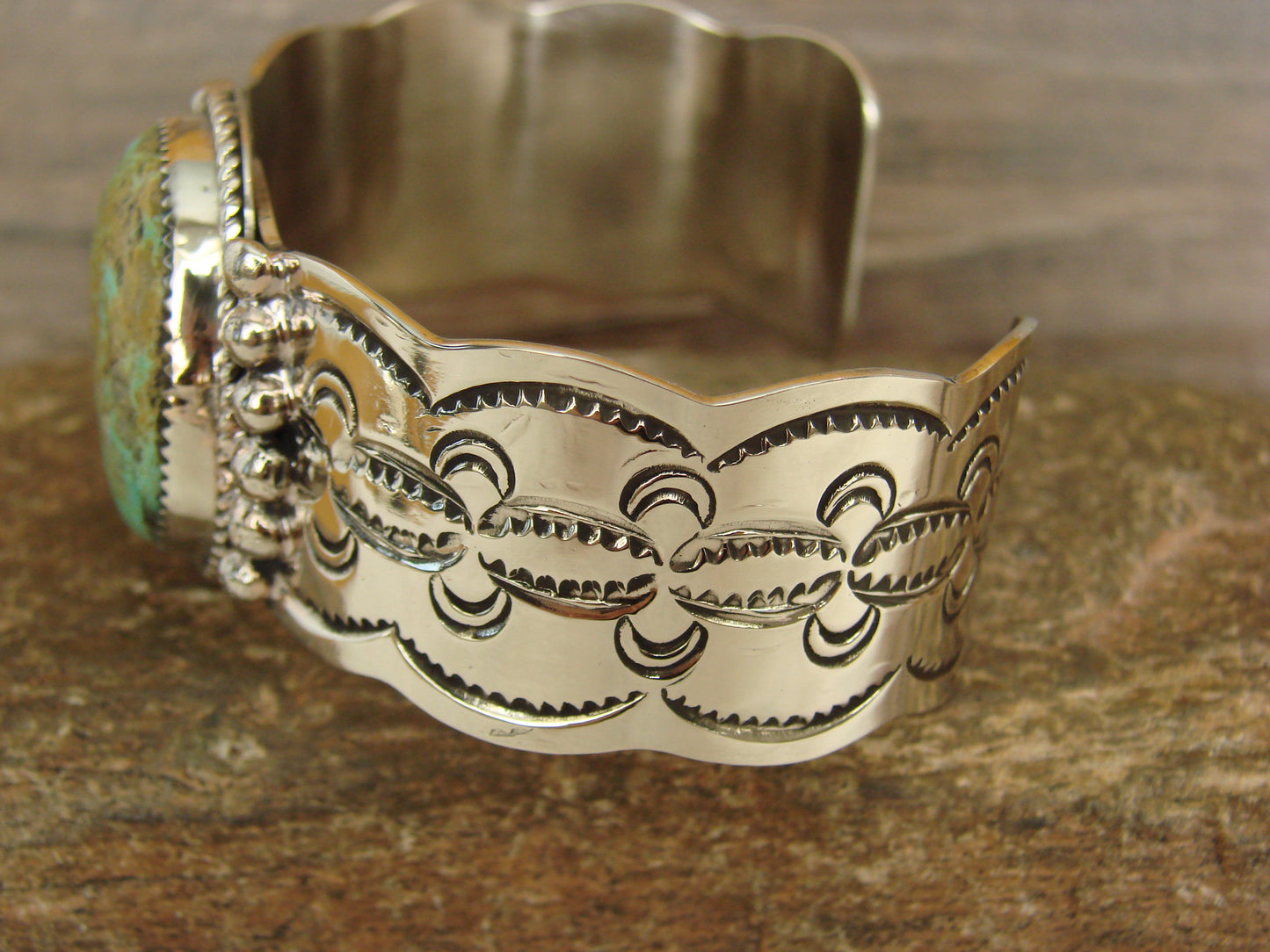 Native American Nickel Silver & Turquoise Bracelet by Cleveland