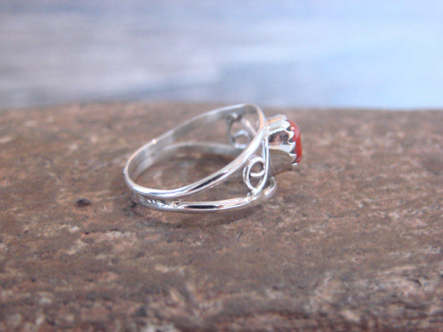 Native American Sterling Silver & Coral Ring Size 3.5 by Lincoln
