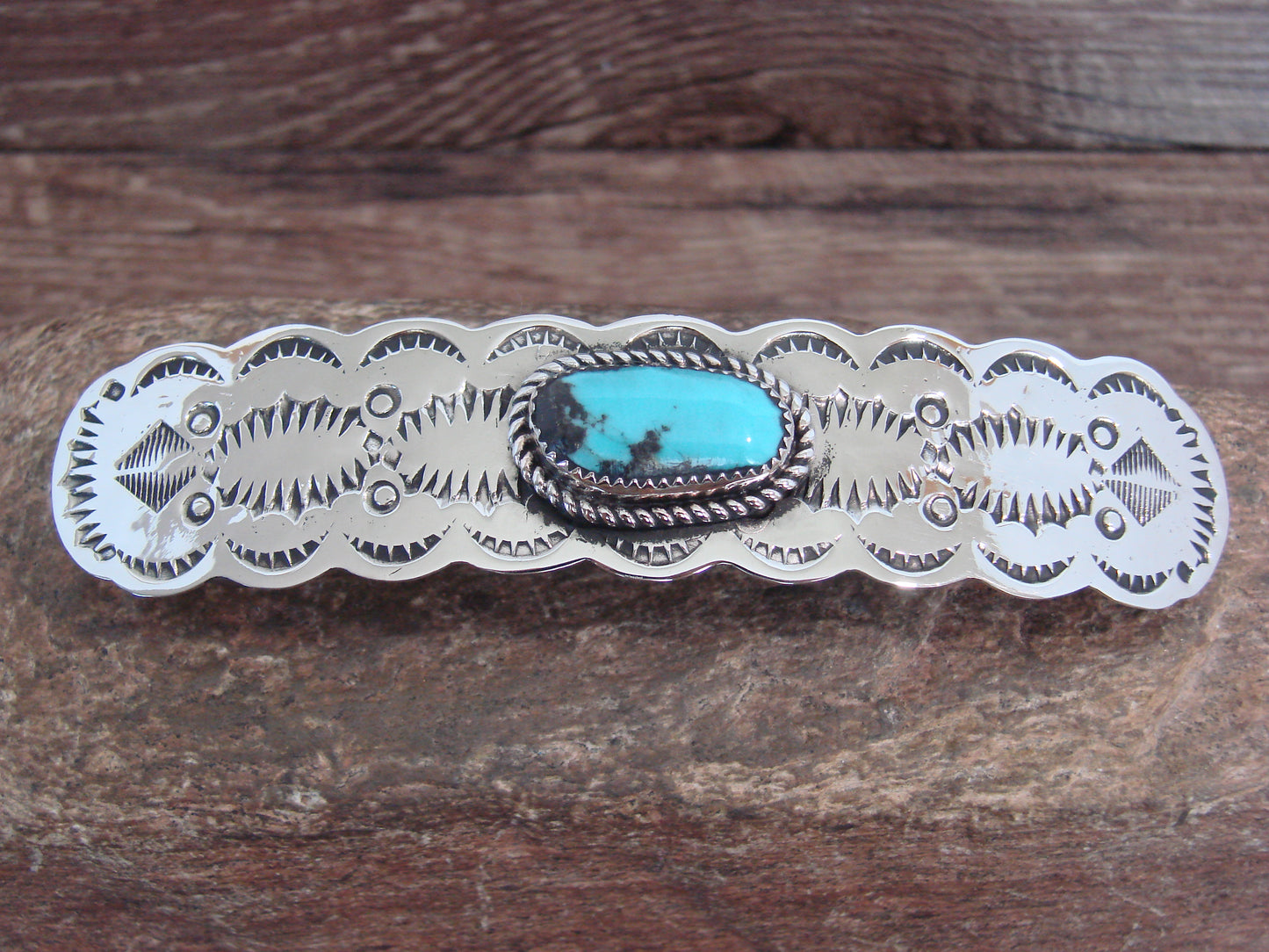 Native American Nickel Silver & Turquoise Hair Barrette by Cleveland