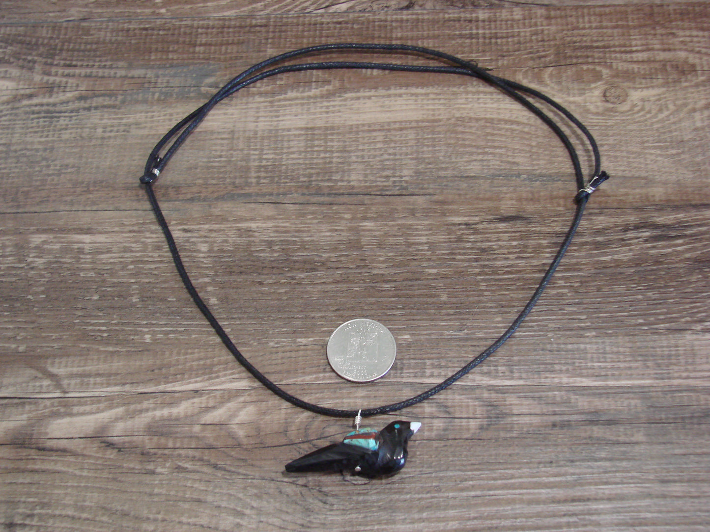 Hand Carved Adjustable Jet Magpie Fetish Necklace by Matt Mitchell