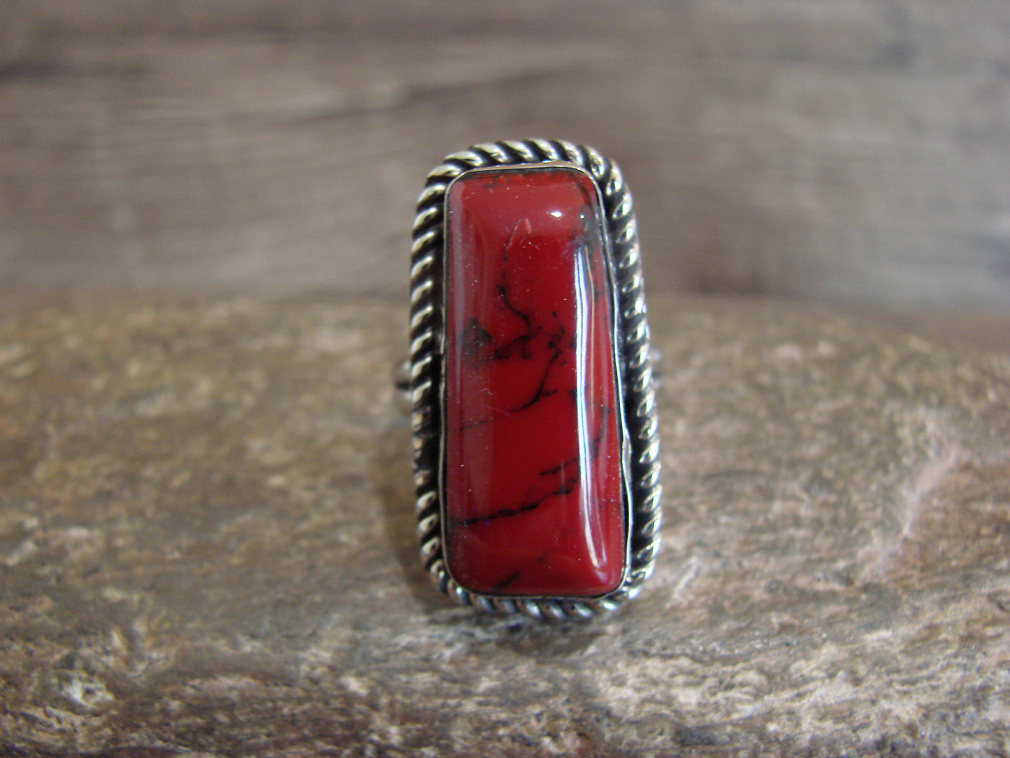 Native American Nickel Silver & Red Howlite Ring Size 7 - Cleveland