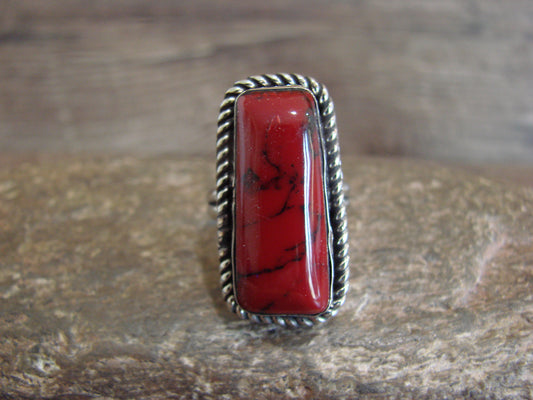 Native American Nickel Silver & Red Howlite Ring Size 7 - Cleveland