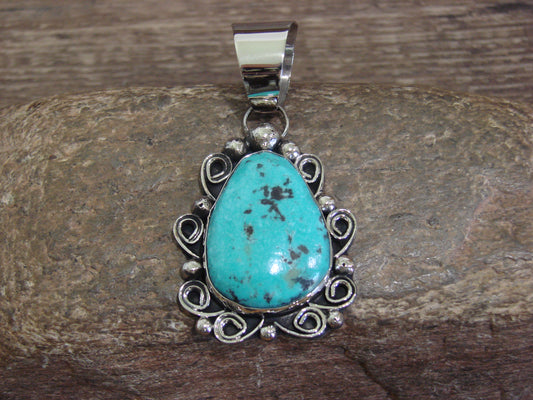 Native American Nickel Silver & Turquoise Pendant - Cleveland