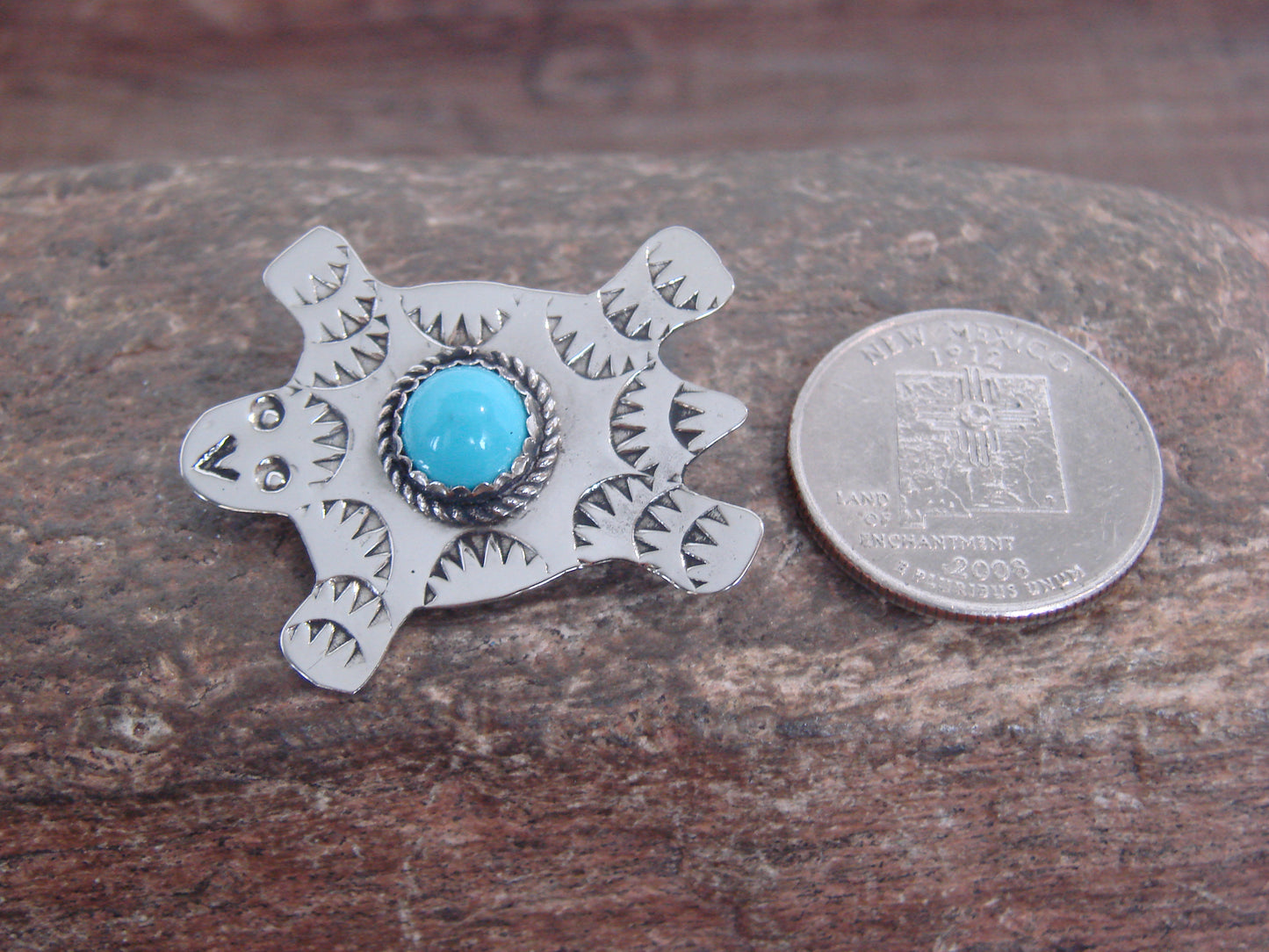 Native American Nickel Silver & Turquoise Turtle Pin - Cleveland