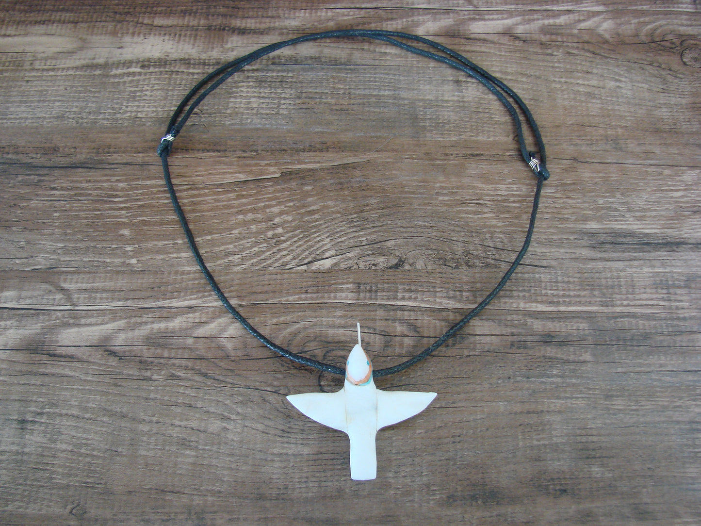 Hand Carved White Marble Hummingbird Fetish Necklace - Mitchell