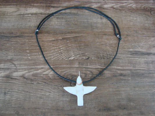 Hand Carved White Marble Hummingbird Fetish Necklace - Mitchell