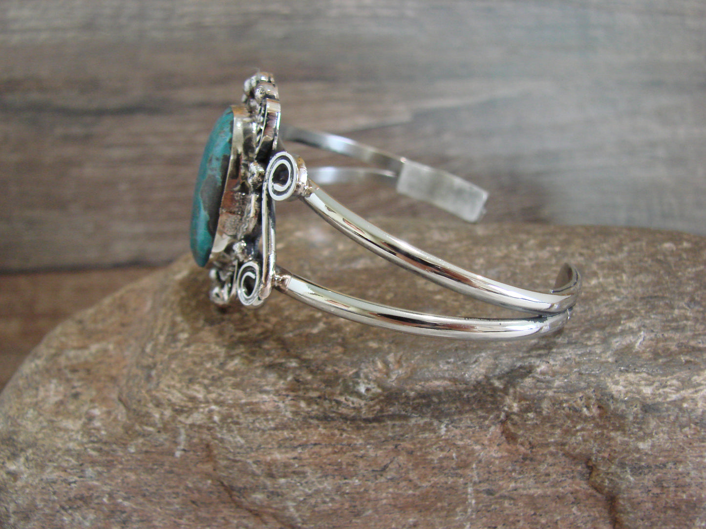 Native American Nickel Silver & Turquoise Bracelet by Cleveland