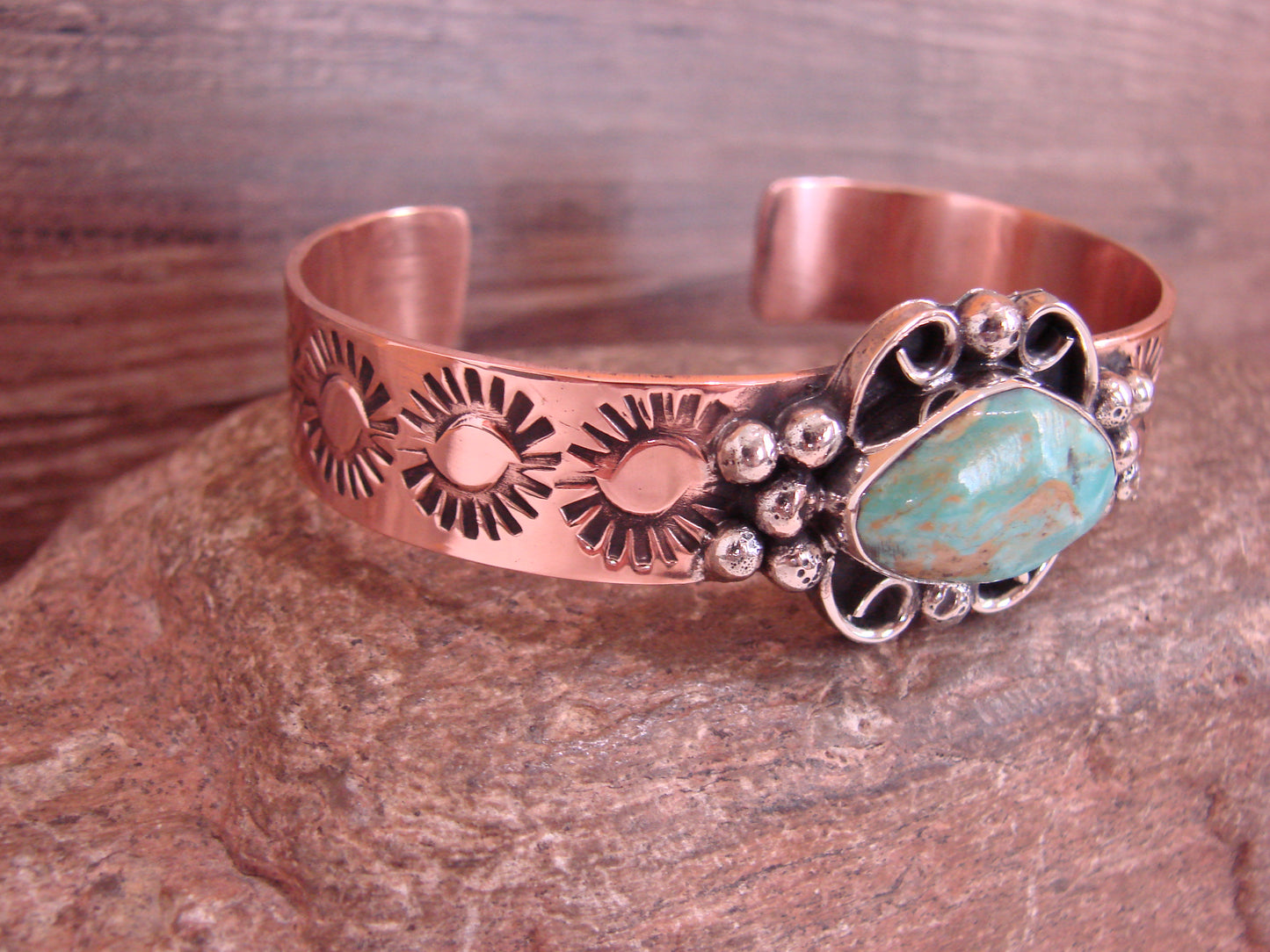 Native American Copper & Turquoise Bracelet by Cleveland