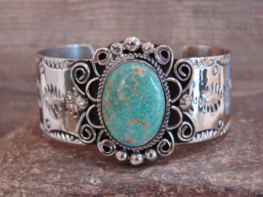 Native American Nickel Silver & Turquoise Bracelet by Cleveland