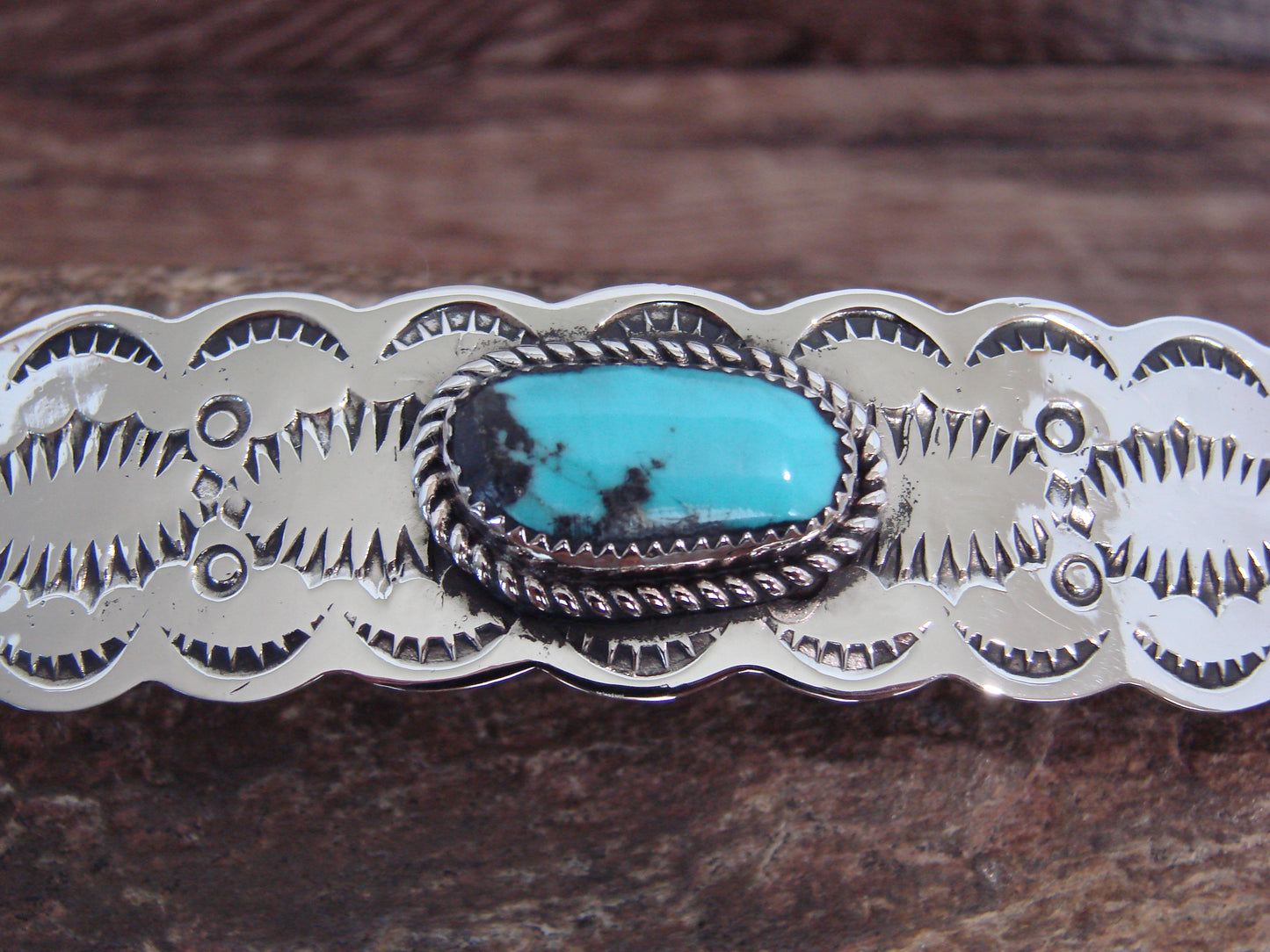Native American Nickel Silver & Turquoise Hair Barrette by Cleveland