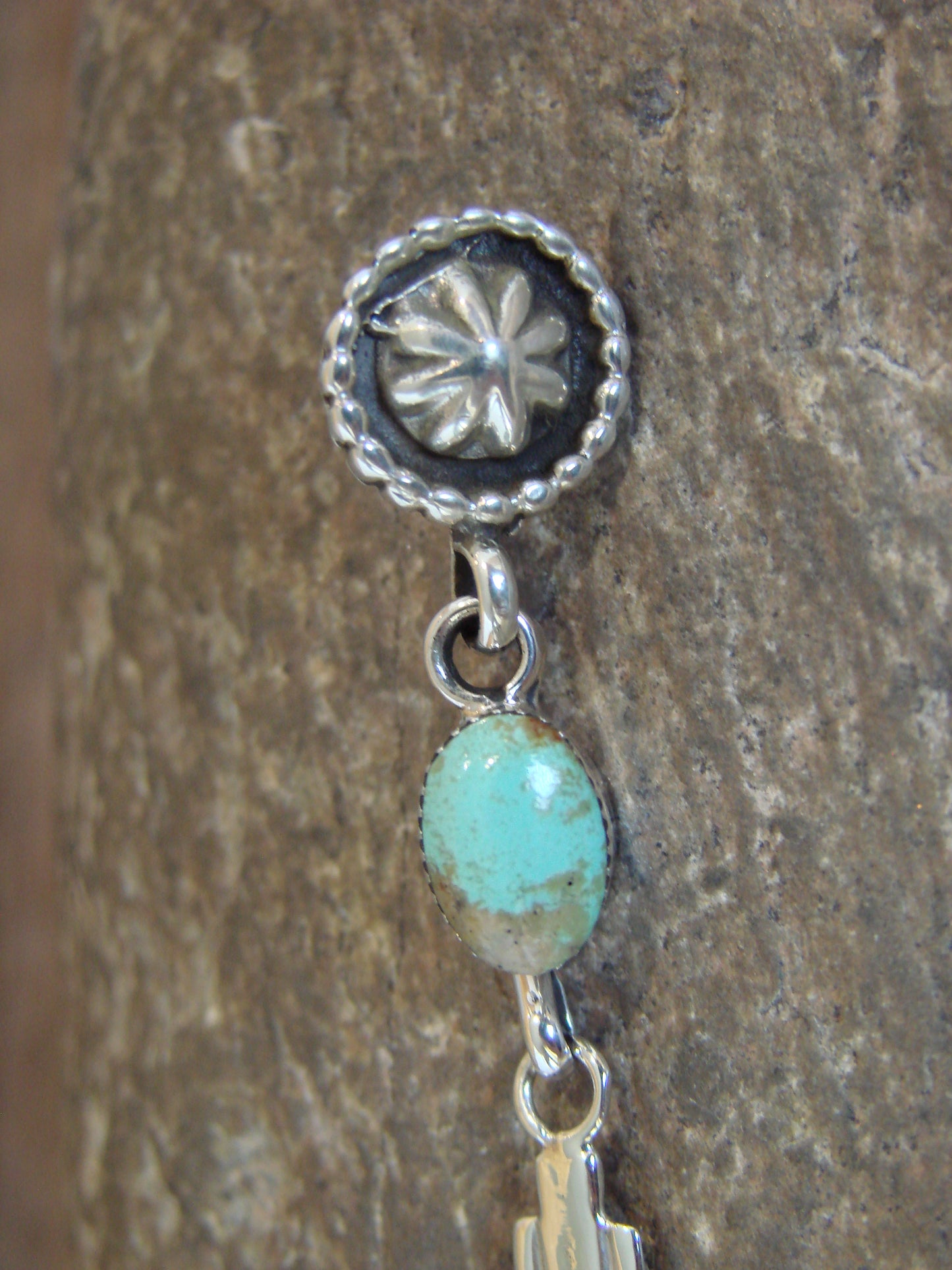 Native American Sterling Silver & Turquoise Zia Pendant by Lee
