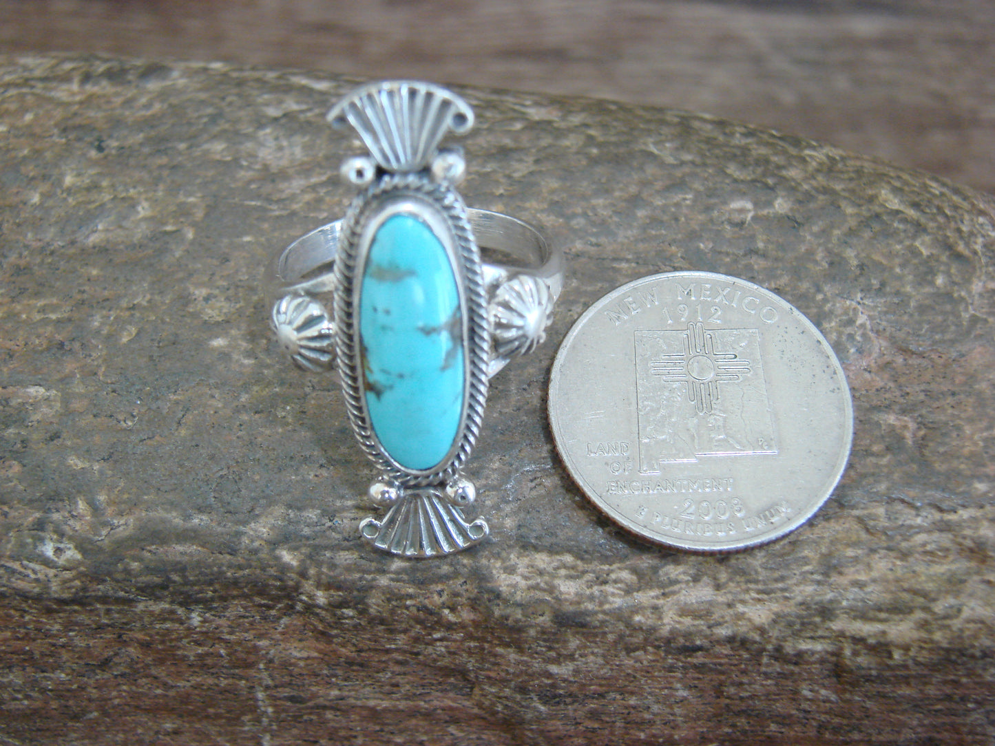 Native American Sterling Silver & Turquoise Ring by Benally - Size 10.5