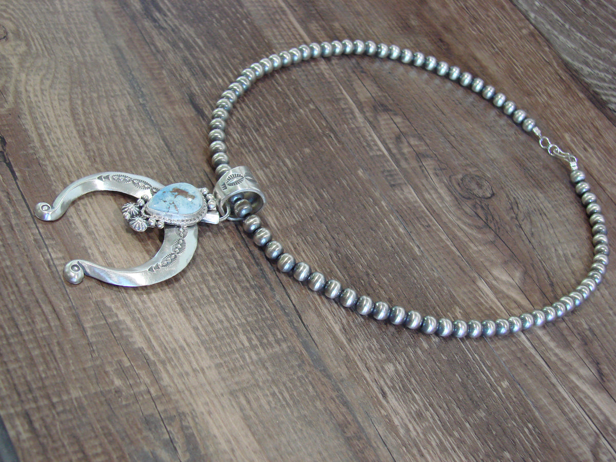 Native American Sterling Silver & Turquoise Naja Navajo Pearl Necklace - Yellowhair