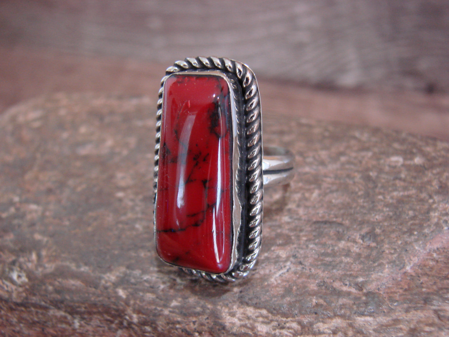 Native American Nickel Silver & Red Howlite Ring Size 7 - Cleveland