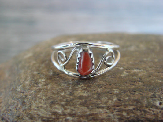Native American Sterling Silver & Coral Ring Size 5.5 by Lincoln